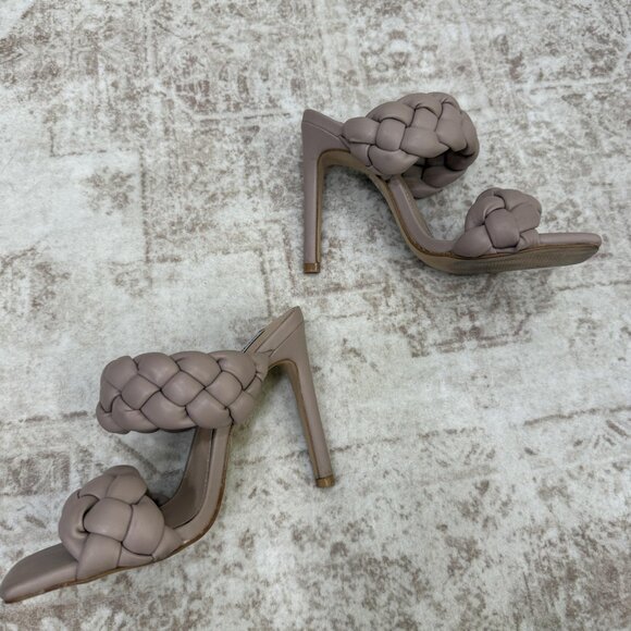 Steve Madden Heeled Sandals Womens 6.5 Taupe Braided Strap Square Toe KENL02S1 - Picture 3 of 9